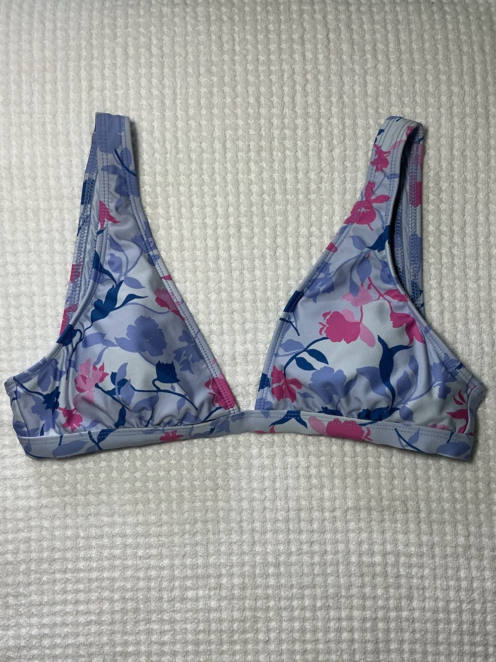 Splendid Light Blue Floral Bikini Top with Pink and Navy Accents